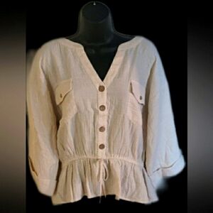 Mittoshop beige linen boutique top Women's Large